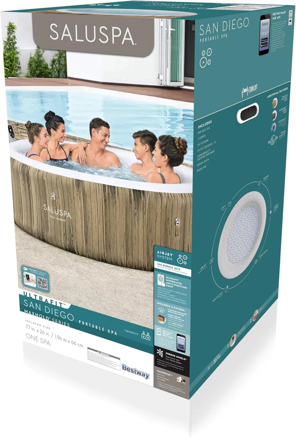 Spa gonflable Bestway SaluSpa Miami EnergySense AirJet (180 x 66 cm) | Spa portable avec 2 housses