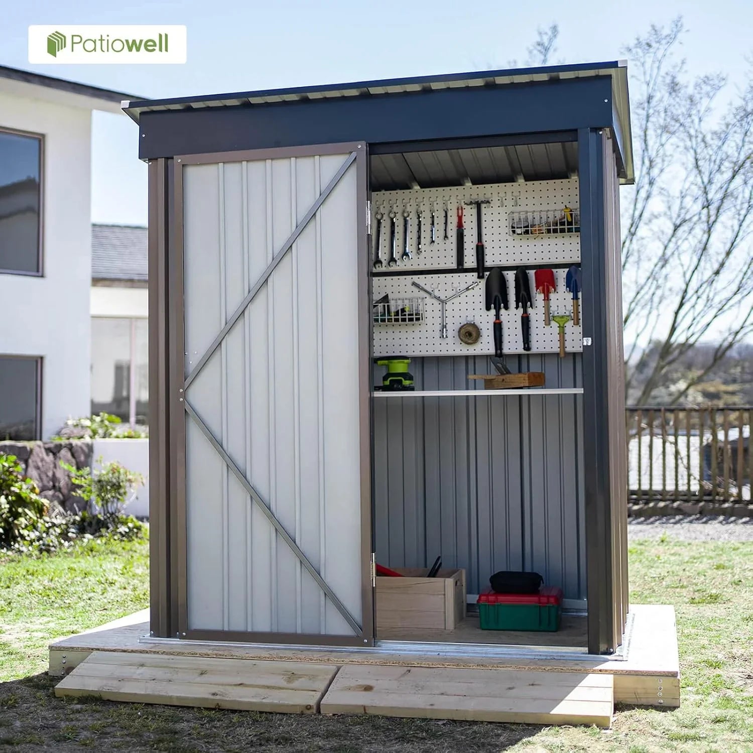Patiowell Abri de rangement extérieur 5 x 3 pi, abri à outils avec toit en pente et porte verrouillable