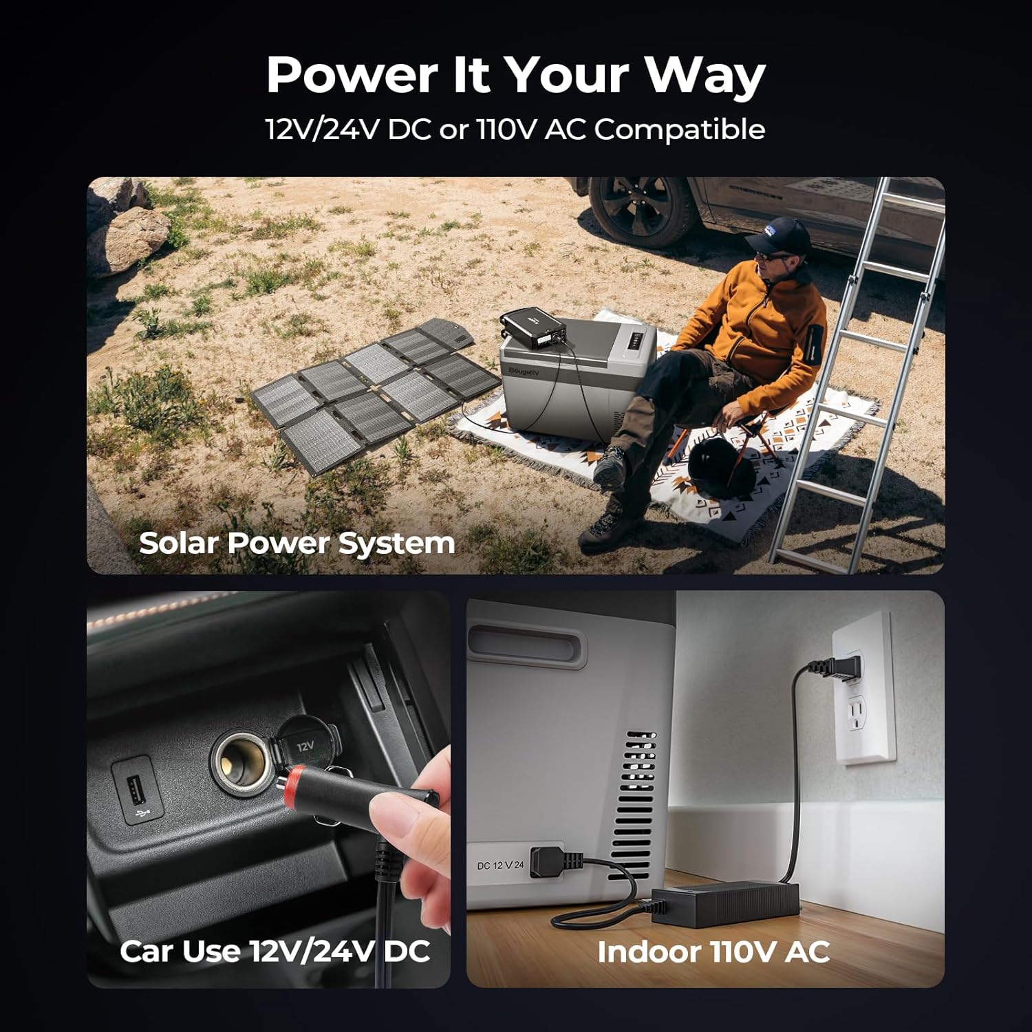 Réfrigérateur BougeRV 12 V pour voiture, congélateur portable de 23 litres, compresseur, 12/24 V CC, 110-240 V CA