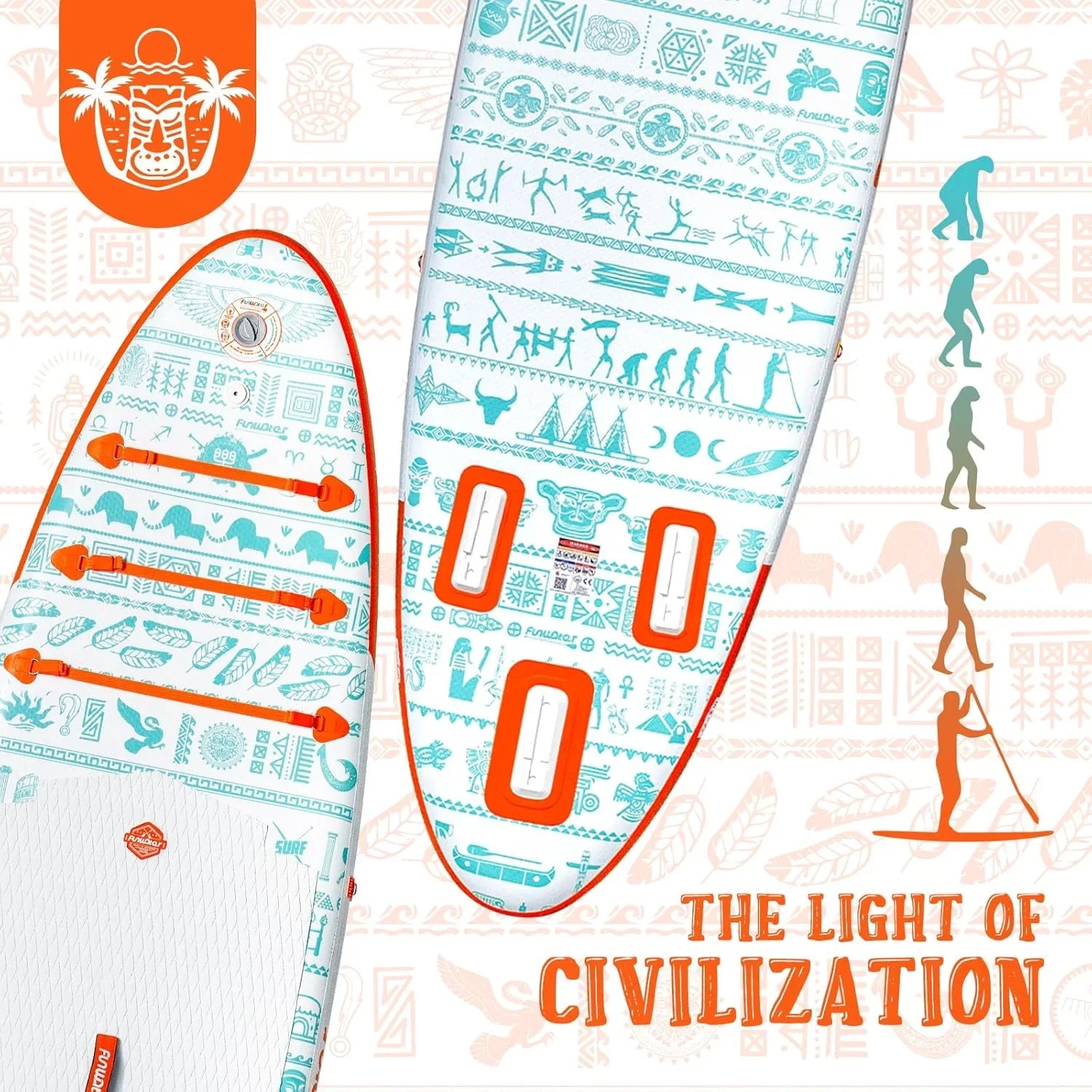 Planche de stand up paddle gonflable FunWater avec accessoires de pagaie SUP haut de gamme, pont EVA antidérapant, pagaie 11'/10'6'