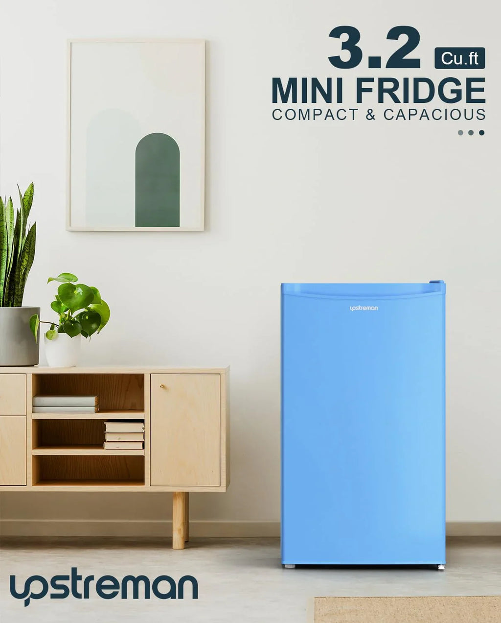 Mini-réfrigérateur Upstreman de 3,2 pieds cubes avec congélateur, mini-réfrigérateur à une porte, réfrigérateur de dortoir
