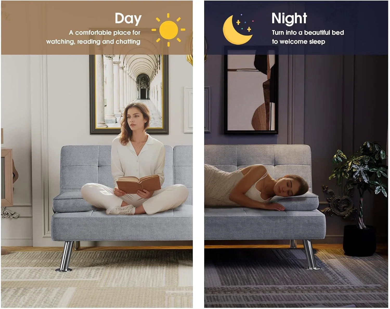 Canapé-lit futon Flamaker Ensemble futon pliant moderne Chaise longue convertible