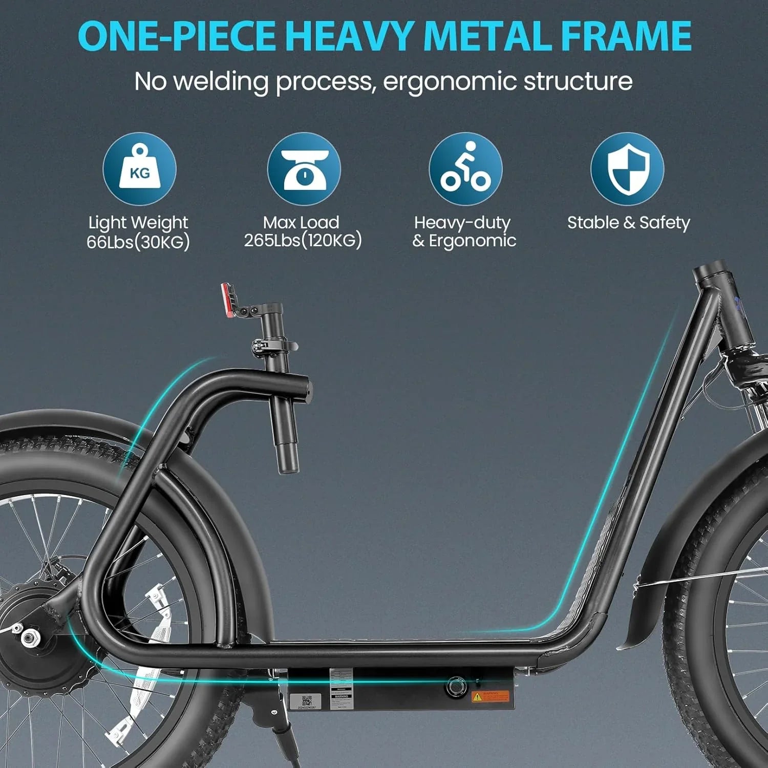 Trottinette électrique pliable Caroma Peak 800 W pour adulte avec pneus de 20 pouces de large, batterie 48 V, panier et siège réglable.