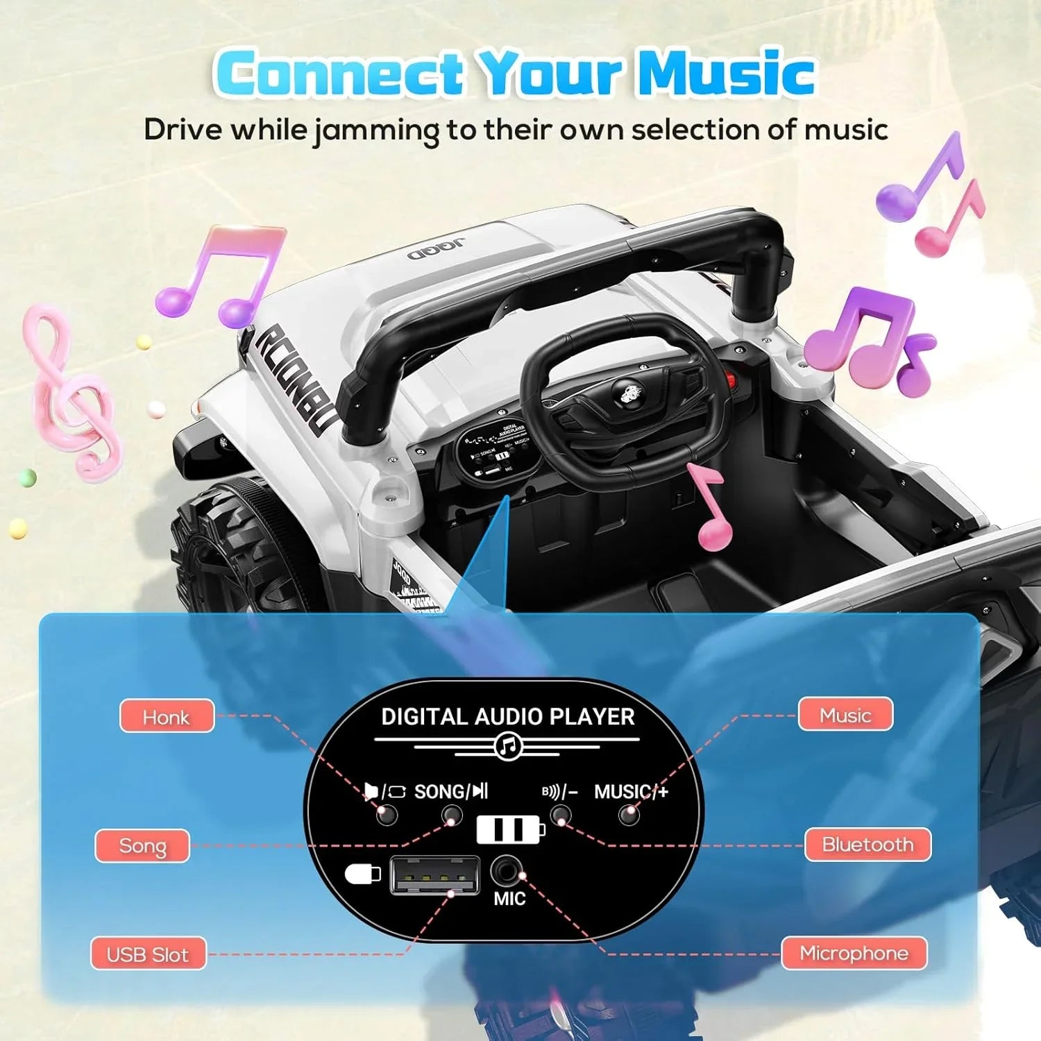 Camion de conduite pour enfants SEALIGHT 12 V, modèle 380 W, moteur, fonction de freinage d'urgence