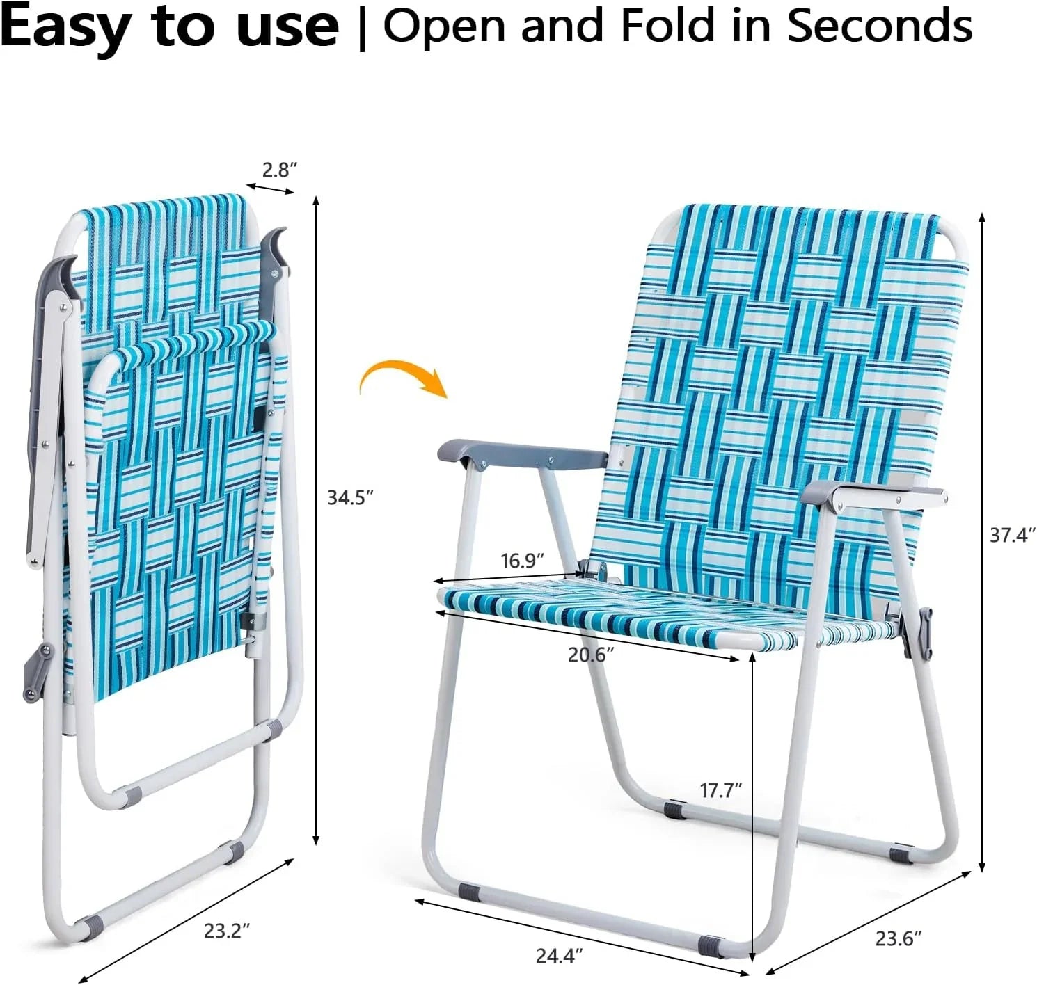 Lot de 2 chaises pliantes en toile pour patio VINGLI, chaise de plage portable pour extérieur, chaise de camping