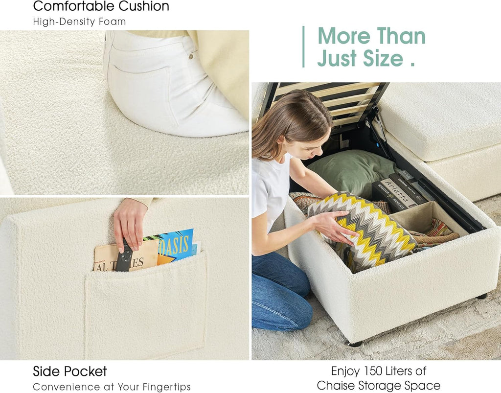 Canapé-lit VanAcc, canapé-lit avec méridienne de rangement - Canapé-lit 2 en 1 pour salon, canapé-lit confortable