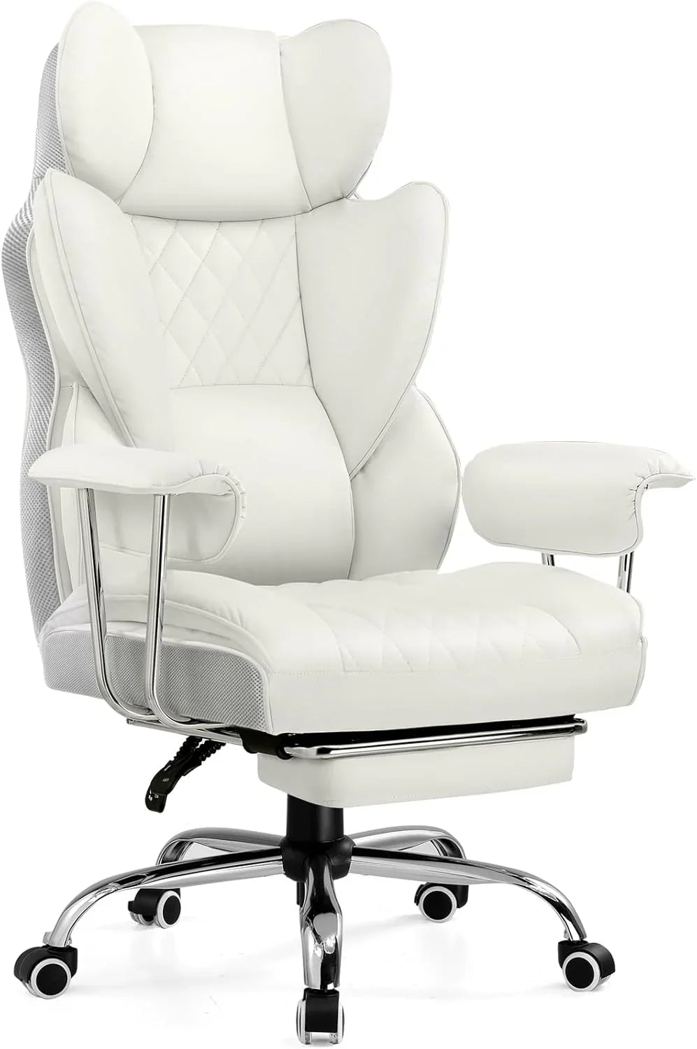 Grande chaise de bureau à dossier haut, chaise de jeu en cuir à dossier haut avec repose-pieds