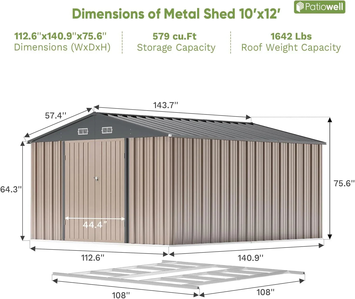 Patiowell Abri de rangement extérieur 5 x 3 pi, abri à outils avec toit en pente et porte verrouillable