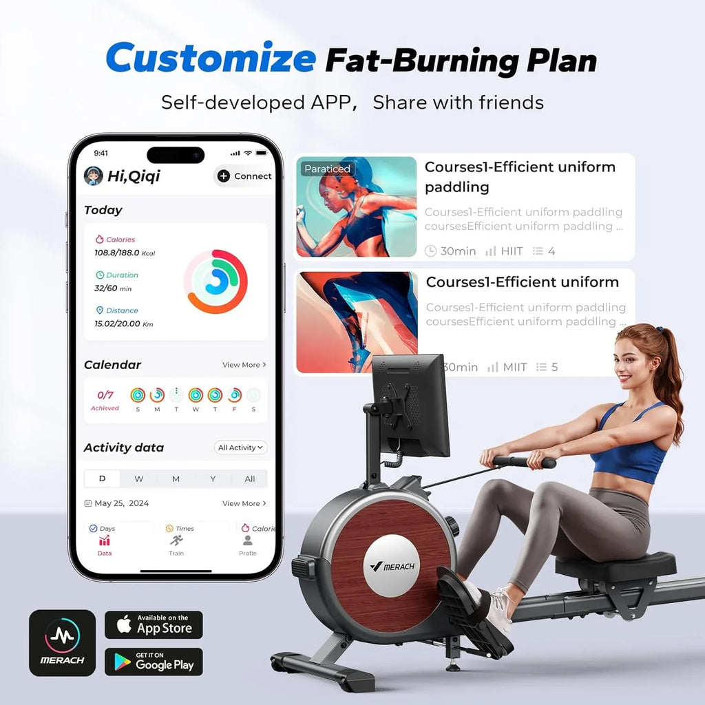 Rameur domestique Merachi à résistance silencieuse et double glissière