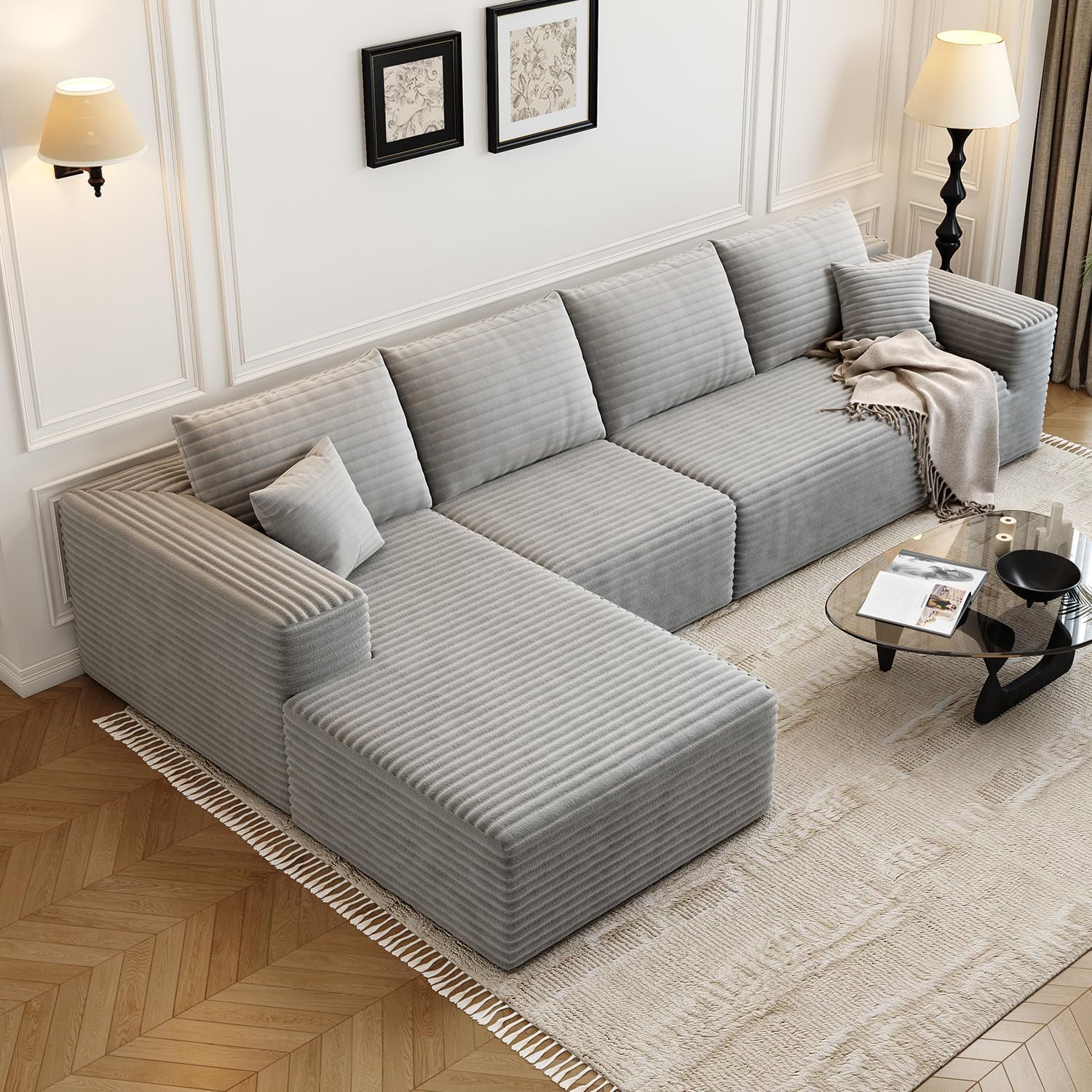 Canapé modulaire sectionnel Cloud de 107,5 pouces avec chaise longue en L, canapé rembourré minimaliste moderne, canapé d'angle à assise profonde