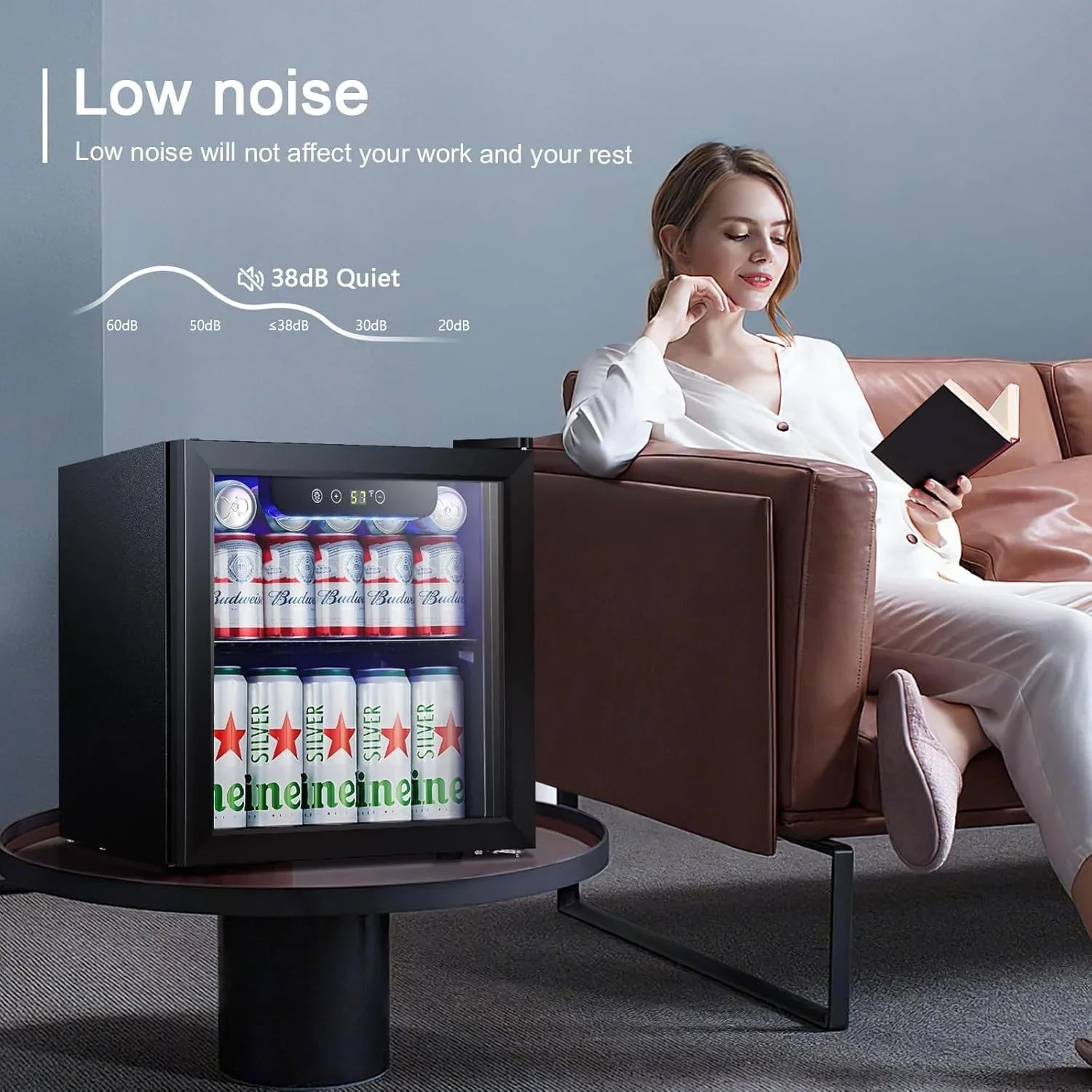 Réfrigérateur à boissons NJStar 68 canettes, mini-réfrigérateur à porte vitrée pour bière, boissons et vin, petit réfrigérateur autonome