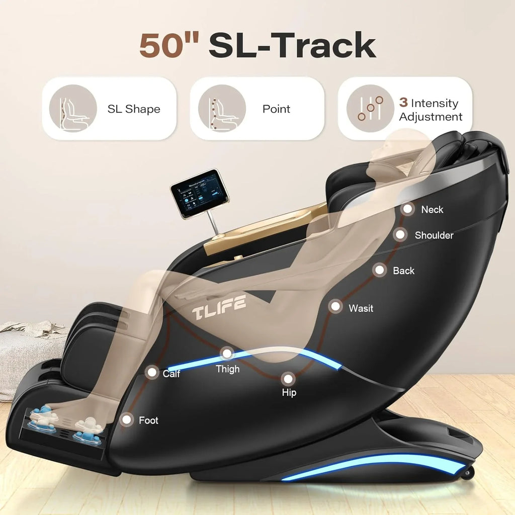 Fauteuil de massage complet, inclinable à 160° en apesanteur avec scanner corporel, fauteuil de massage shiatsu SL Track de 50 pouces, massage localisé, rouleau pour les pieds
