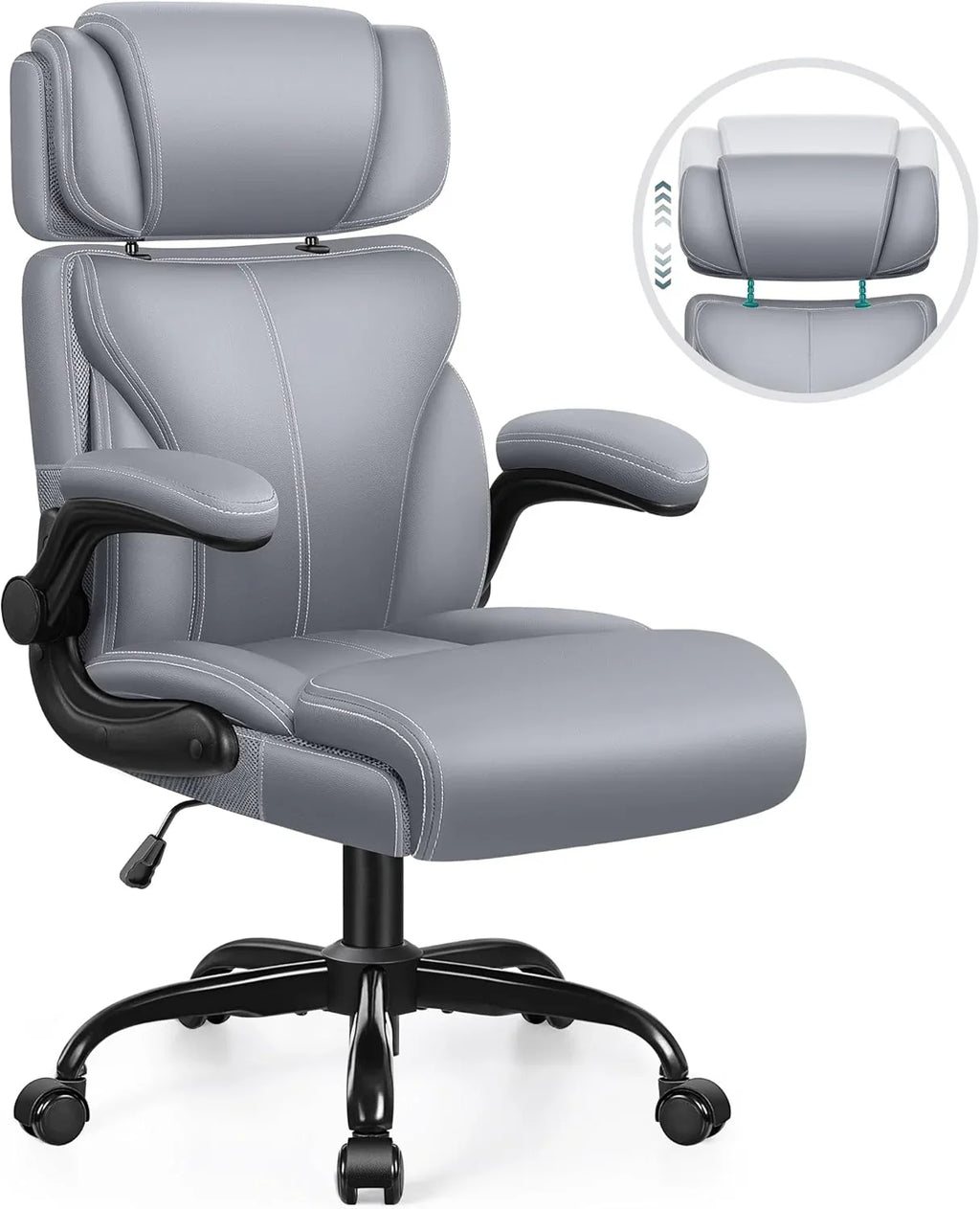 Chaise de bureau pivotante à pieds hauts, en cuir respirant, avec support lombaire