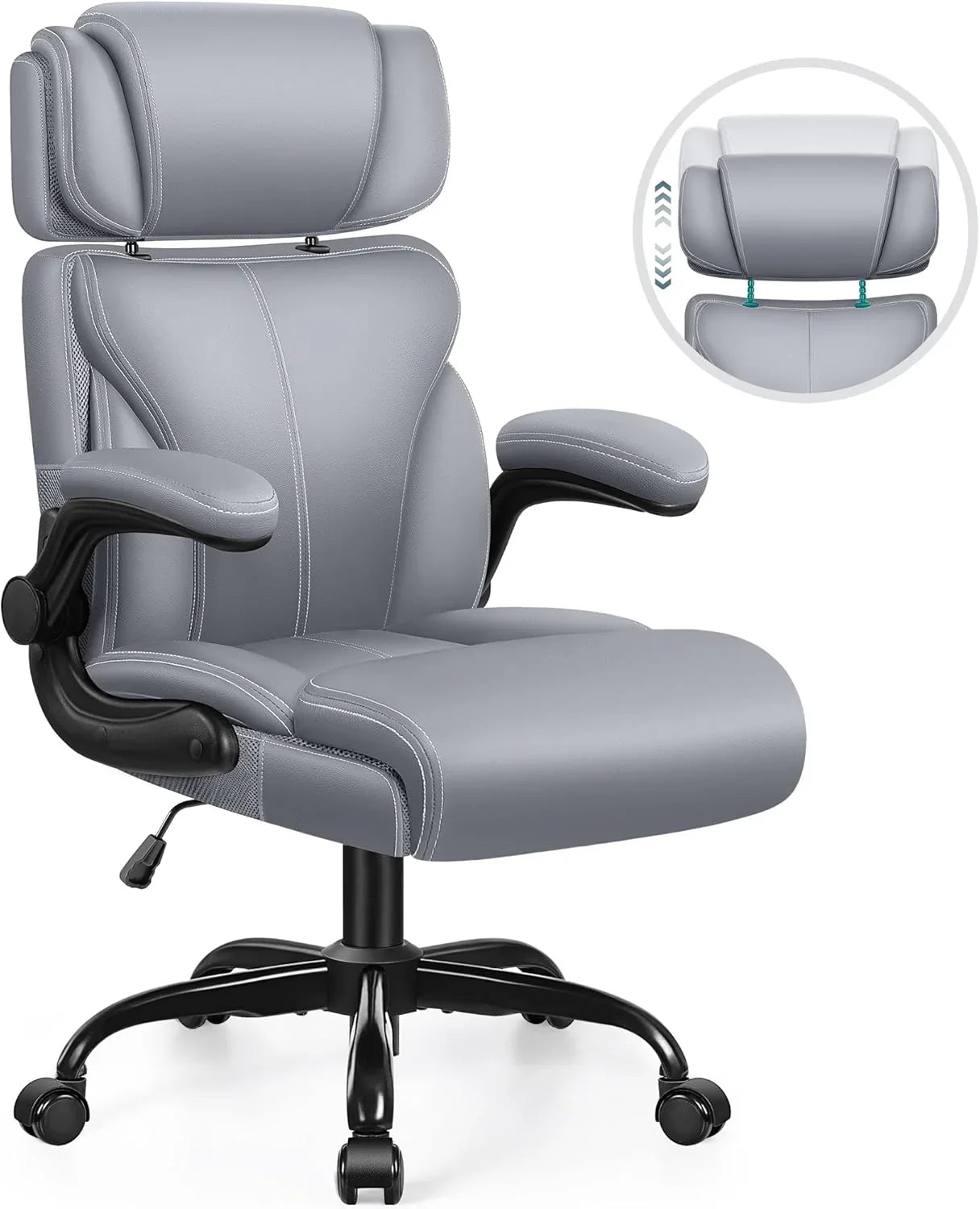 Chaise de bureau pivotante à pieds hauts, en cuir respirant, avec support lombaire