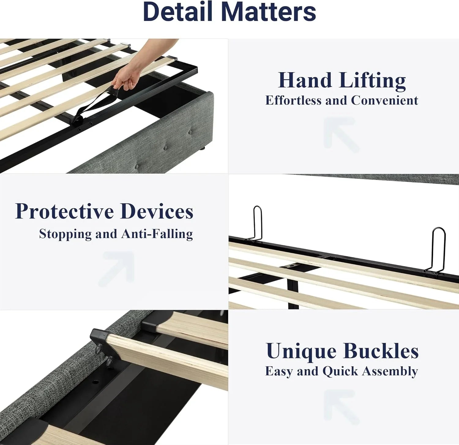 Lit queen-size relevable avec rangement Allewie, tête de lit à oreilles moderne et support hydraulique