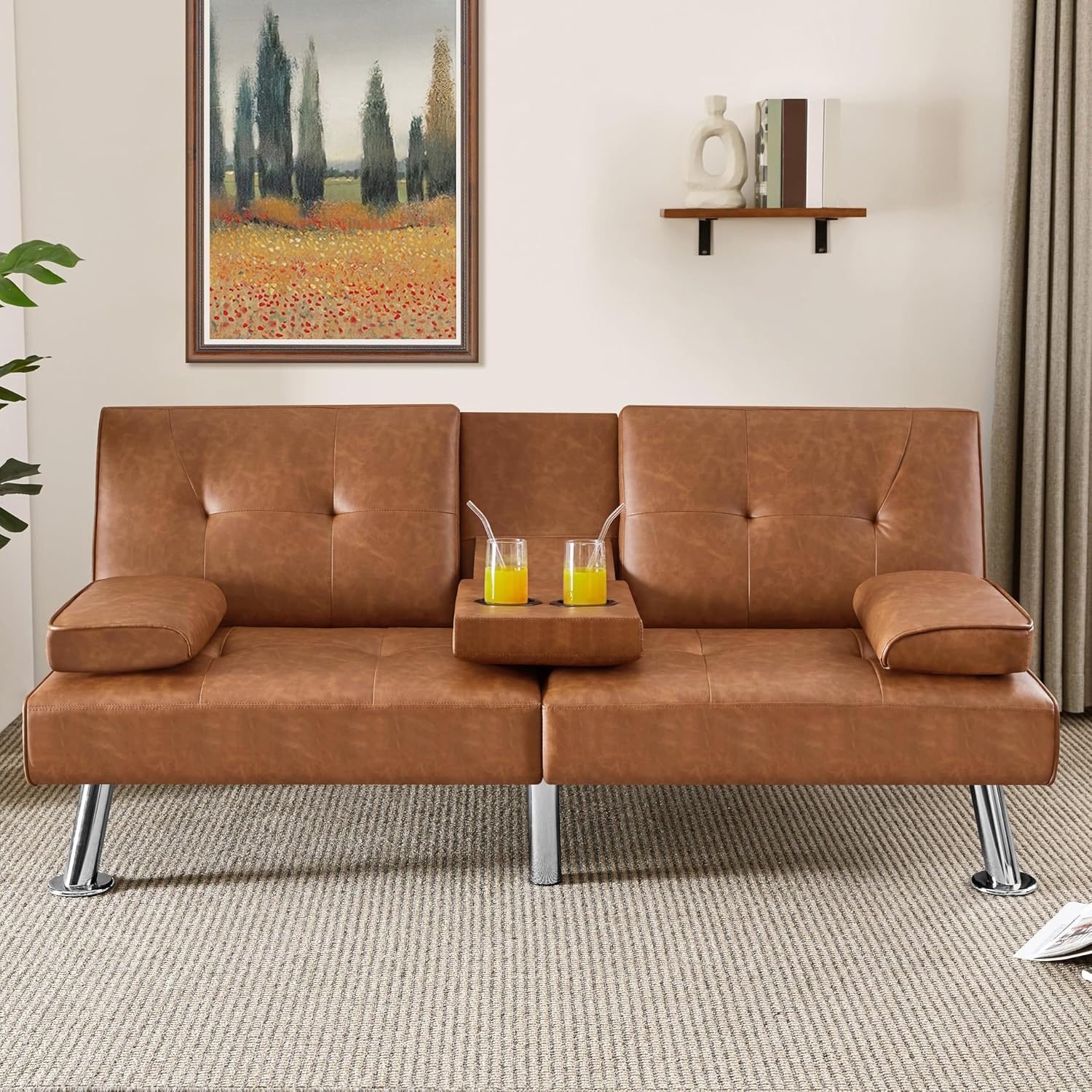 Canapé-lit convertible moderne en similicuir pour la maison, inclinable, double, pliable, pour invités