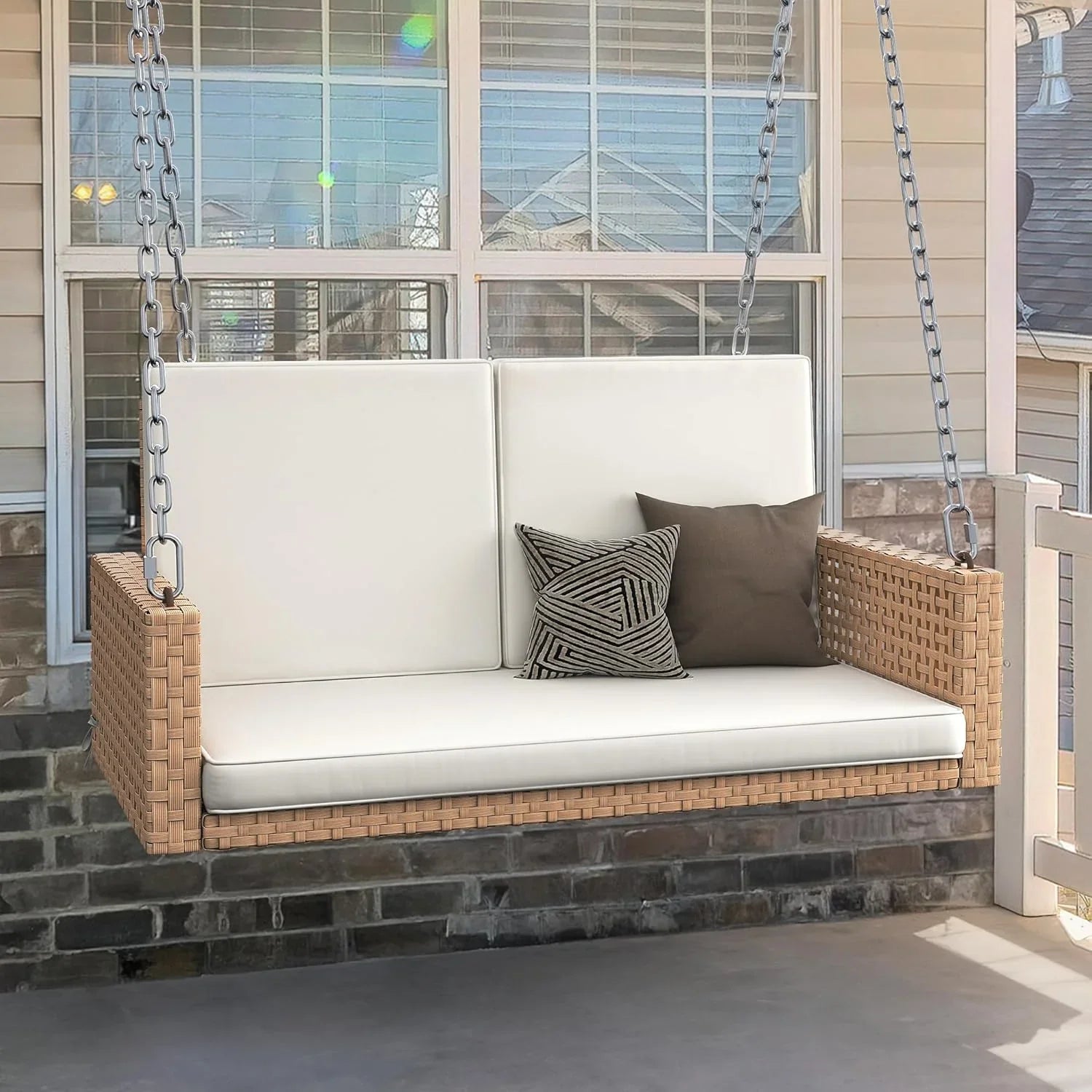 YITAHOME Balancelle suspendue pour porche, 3 places, banc d'extérieur en osier