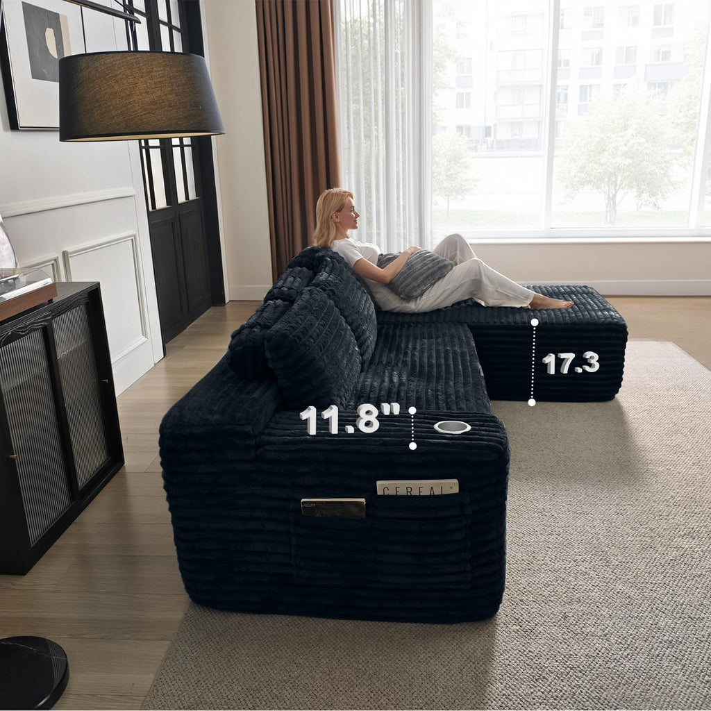 Canapé sectionnel Cloud avec méridienne en L, canapé modulaire moderne avec assise profonde, porte-gobelet intégré et poche de rangement