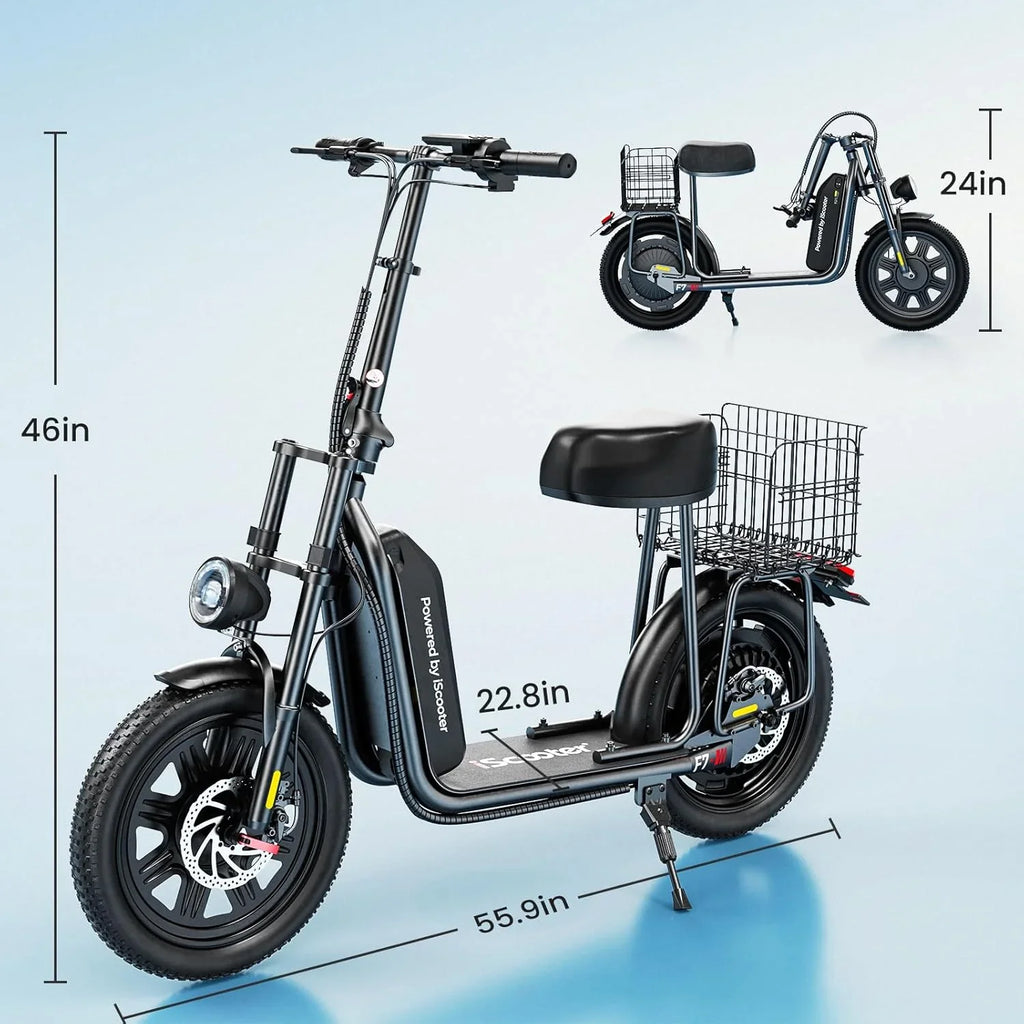 Trottinette électrique iScooter avec siège, autonomie de 60/34 km, vitesse de pointe de 45/39/25 km/h, double suspension avec panier