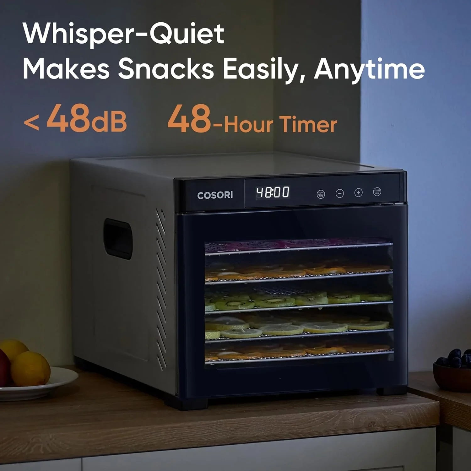 Déshydrateur alimentaire COSORI, plus grand que 7 plateaux avec un grand espace de séchage de 6,5 pouces, puissance de 600 W, gain de temps supérieur à 480 W, déshydrateur à 74 °C