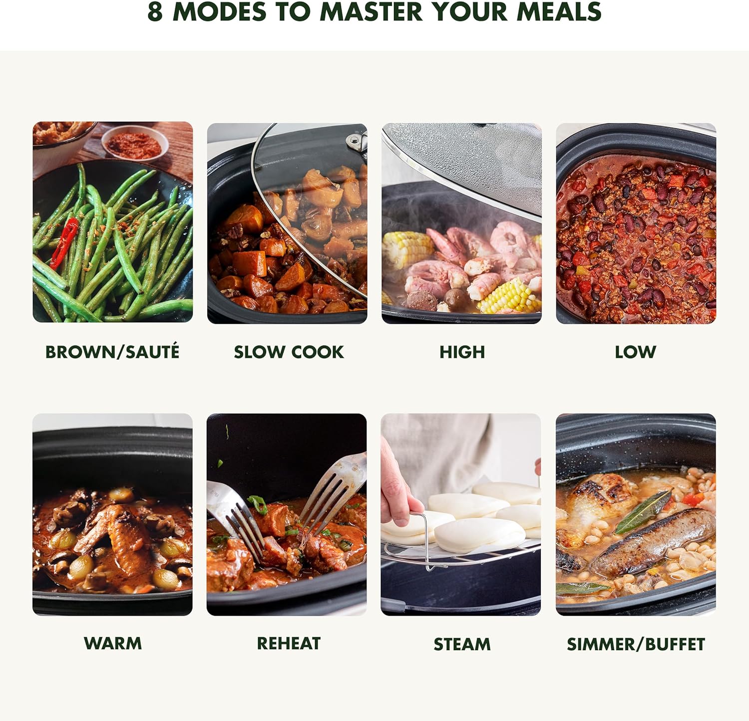 Mijoteuse électrique programmable 8 en 1 de 6 litres avec couvercle lavable au lave-vaisselle et base amovible