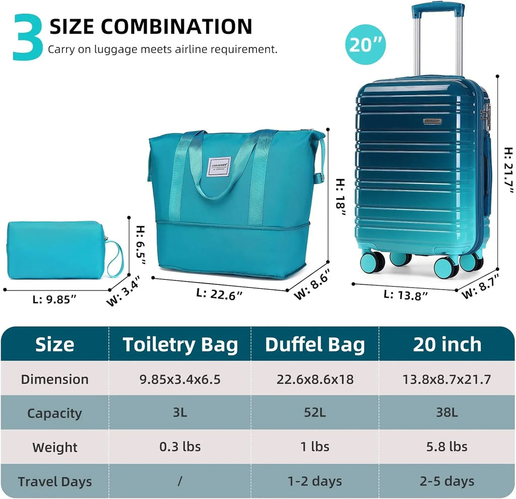 Ensemble de bagages 6 pièces, ensemble de valises rigides extensibles avec roulettes pivotantes, ensemble de bagages à roulettes légers