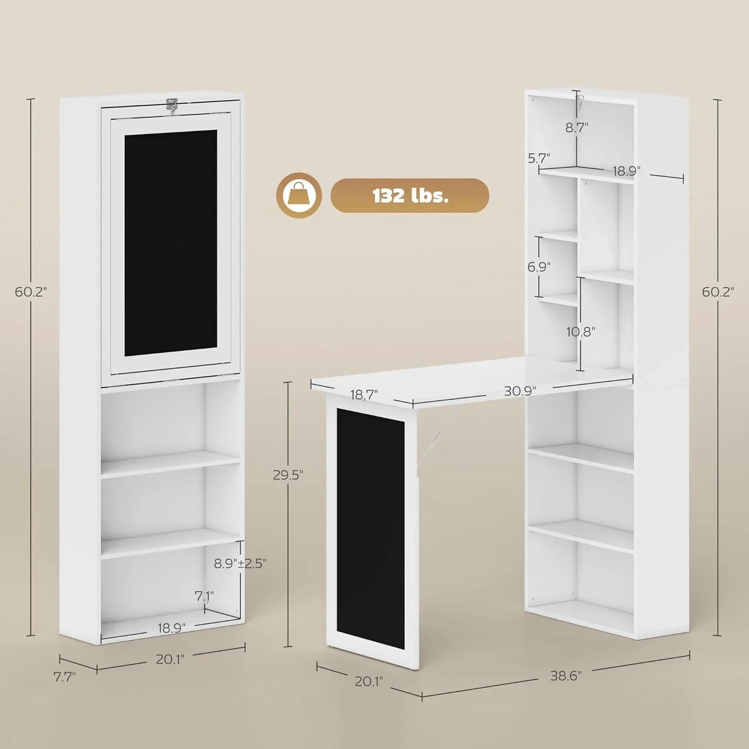 Bureau pliant convertible, armoire de bureau murale, poste de travail multifonctionnel pour le bureau à domicile