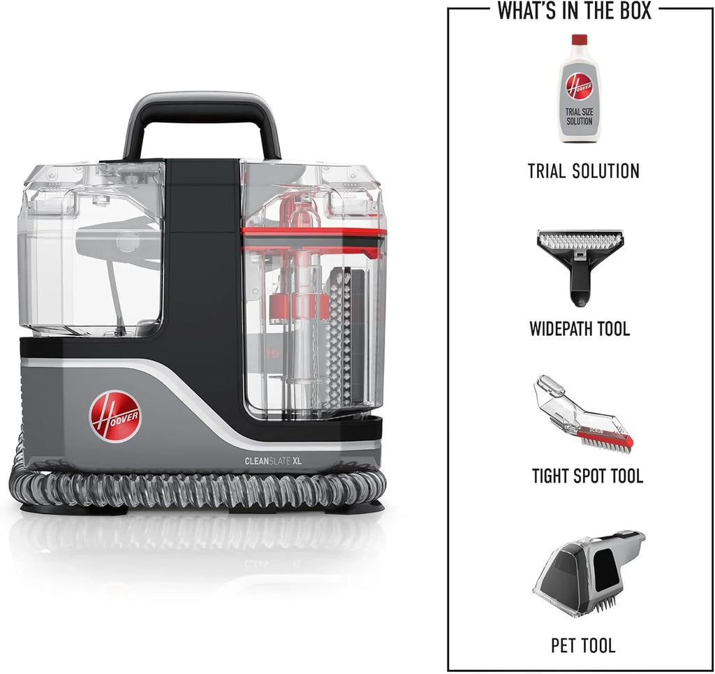 Nettoyeur de tapis et de tissus d'ameublement portable Hoover CleanSlate Plus avec aspiration puissante et plusieurs outils