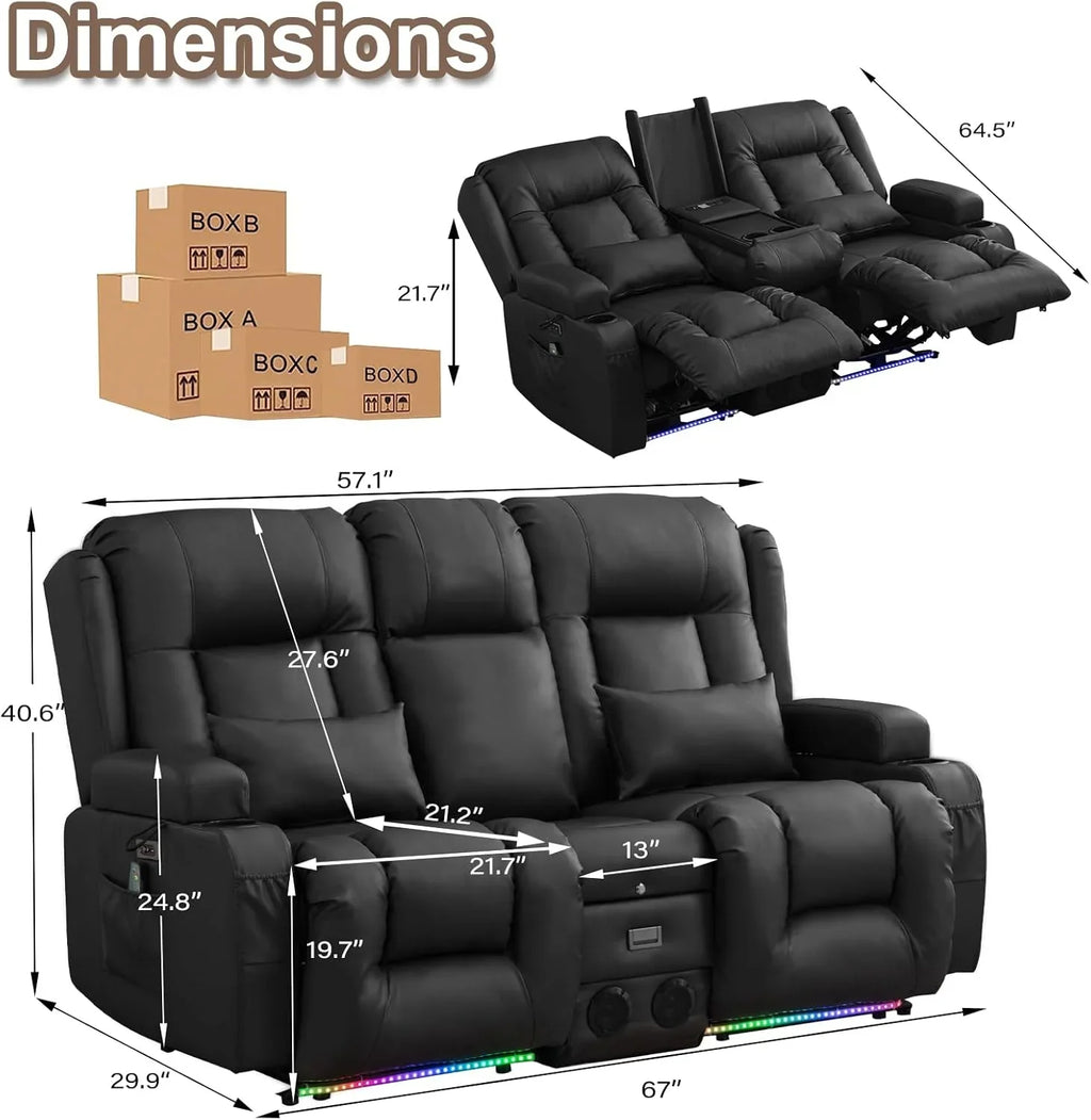 Canapé inclinable électrique TUNYI avec fonctions massage et chauffage, siège home cinéma avec console, canapé inclinable électrique pour camping-car