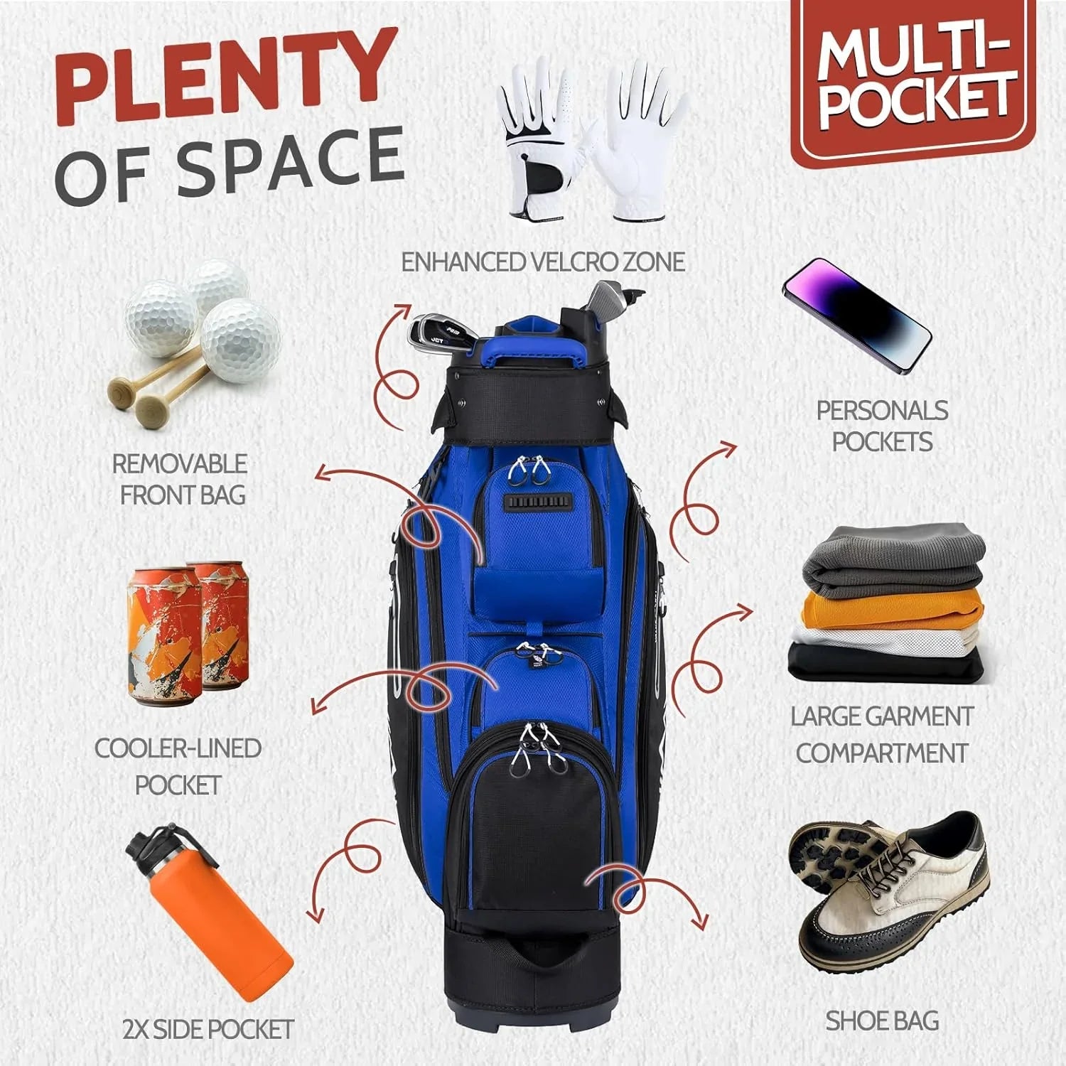 Sac de golf chariot Pro 14 compartiments avec compartiments sur toute la longueur, sac de golf pour homme