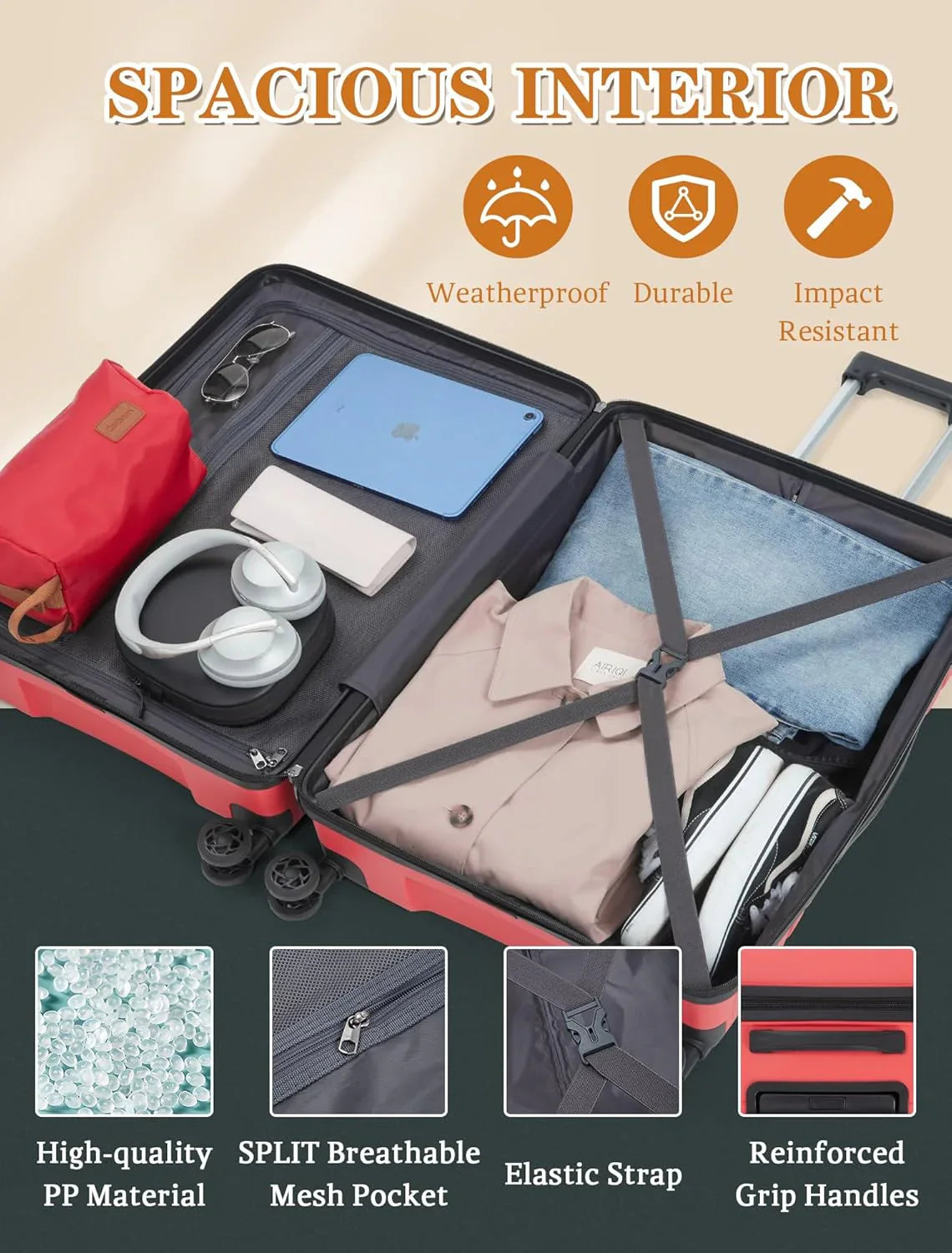 Ensemble de 5 bagages à roulettes, valise rigide en ABS avec roulettes pivotantes