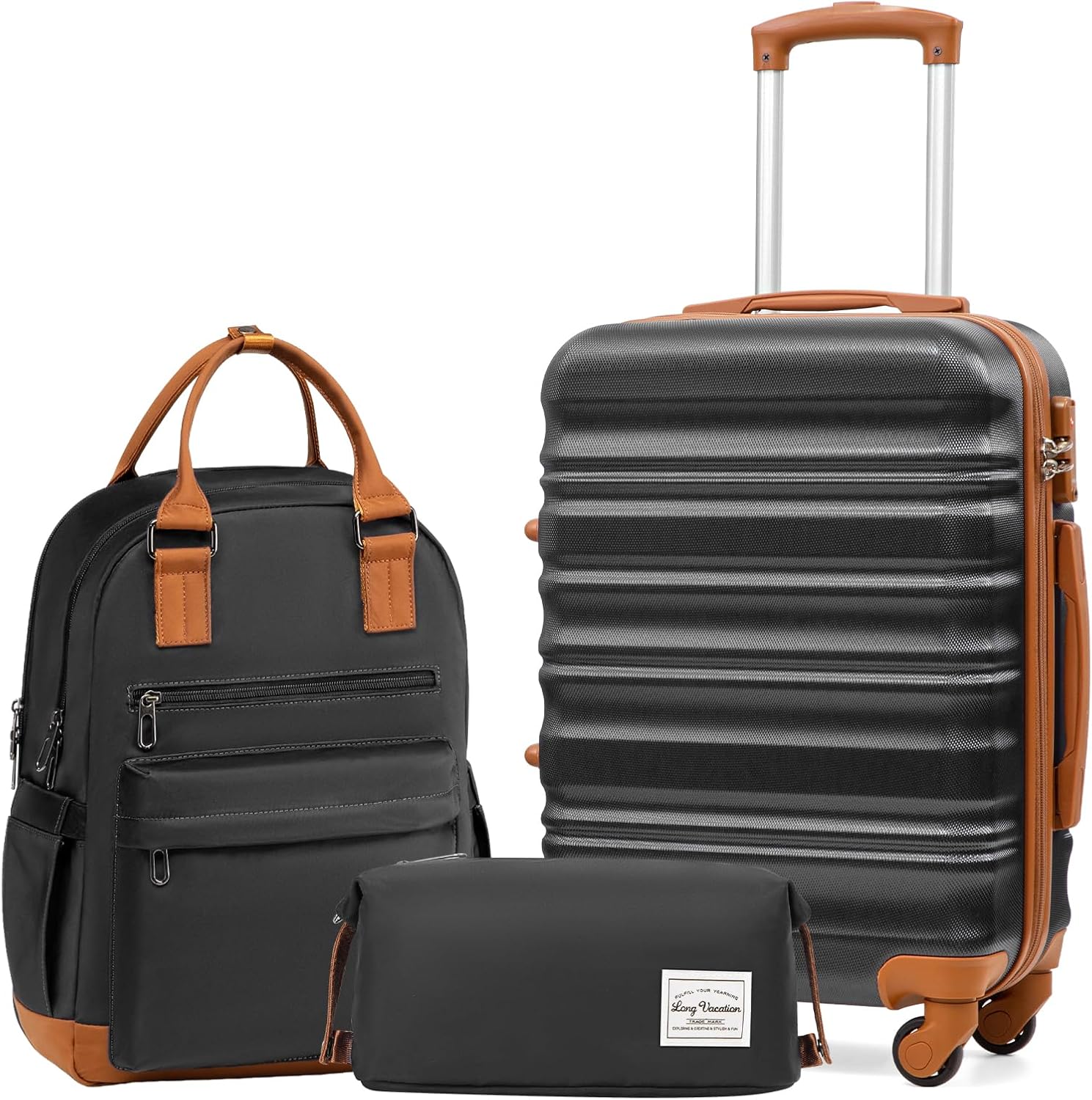 Ensemble de bagages LONG VACANCES 6 pièces : valise cabine rigide en ABS et PC, roulettes pivotantes et fermeture éclair YKK, cadenas TSA