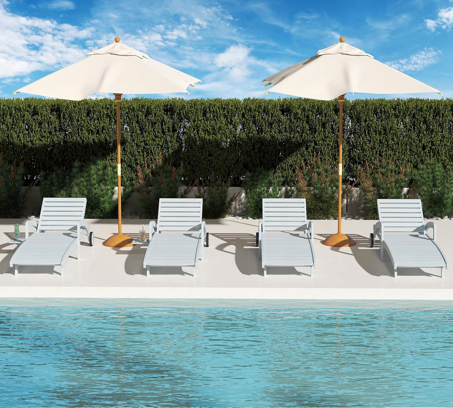 Chaise longue de piscine réglable à 5 positions Chaise longue en bois avec table d'appoint coulissante