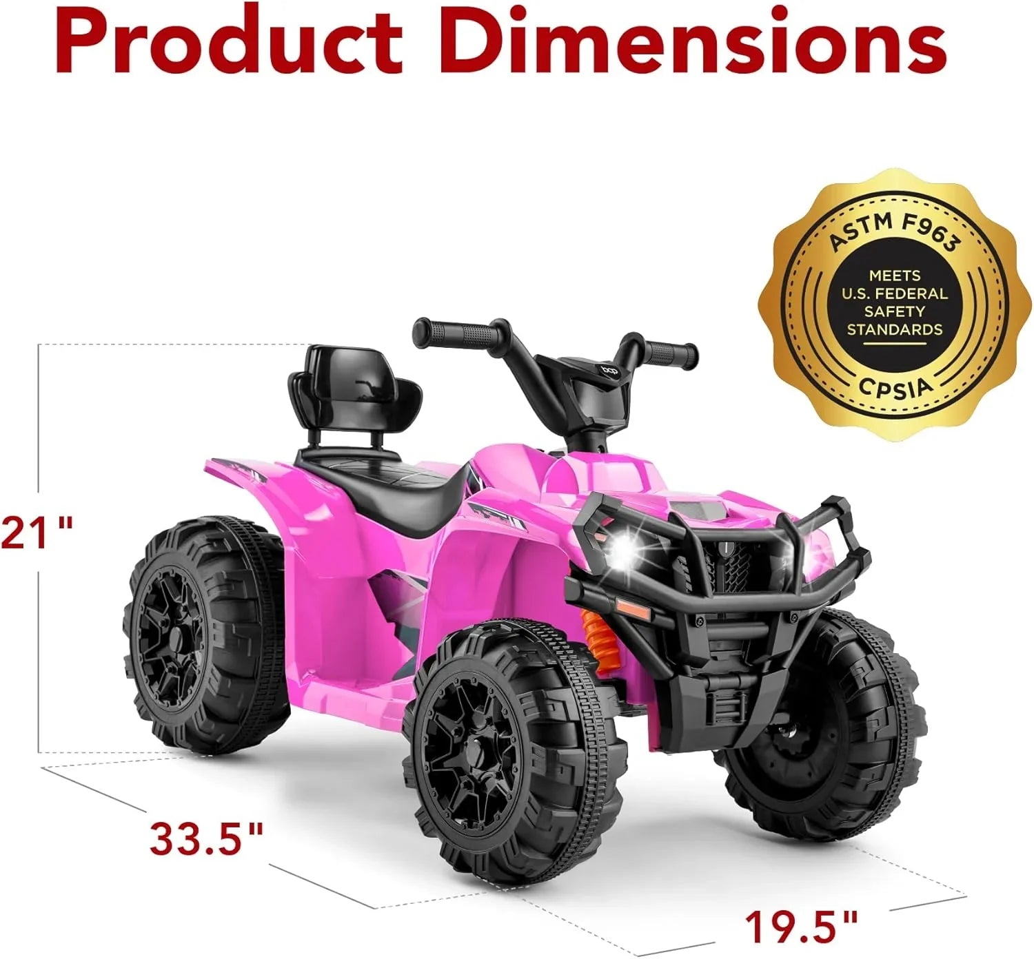 Véhicule tout-terrain électrique 12 V pour enfants, quad à 4 roues avec audio Bluetooth, vitesse maximale de 2,4 mph, pneus à crampons, phares à LED et radio.