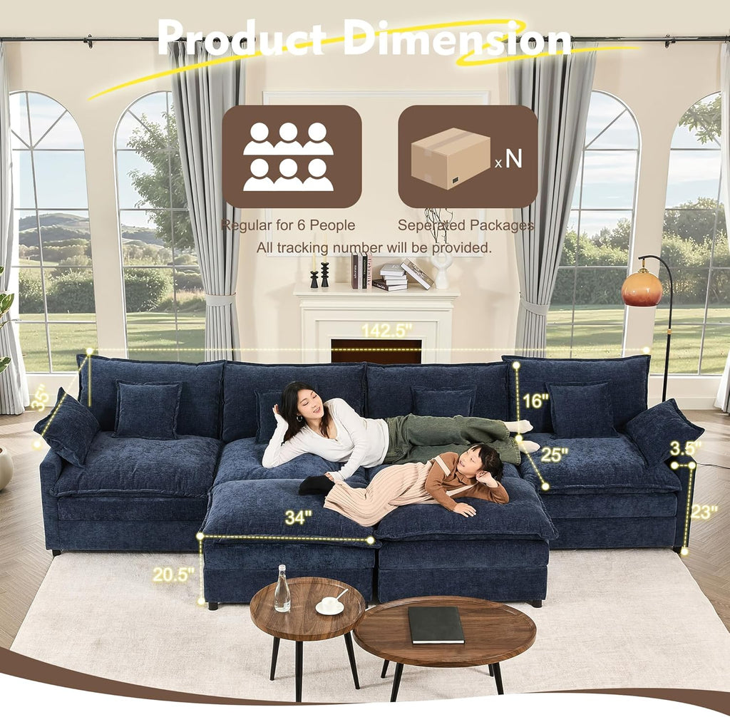 Canapé en U 108", canapé modulaire, canapé nuage trois places confortable