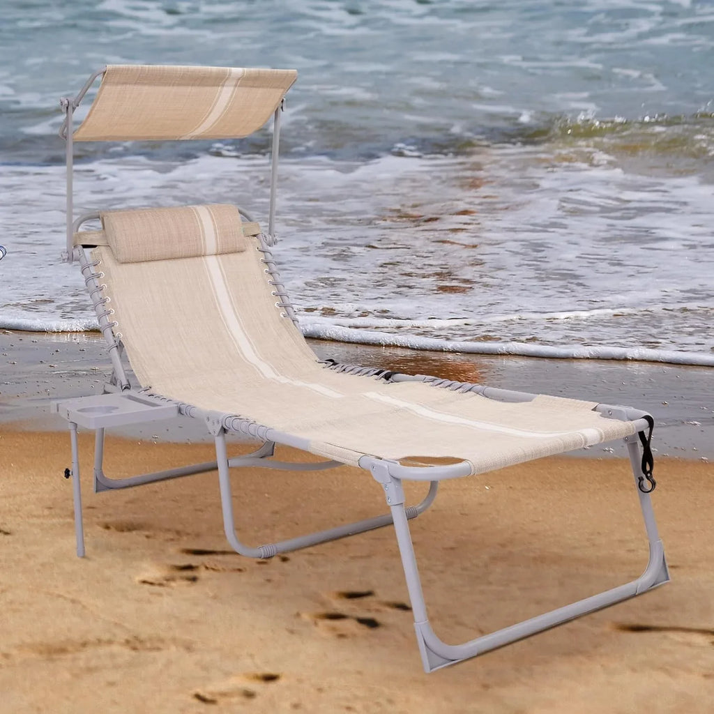 Lot de 2 chaises longues d'extérieur - Chaise longue pliante portable pour patio, piscine, camping, inclinable et réglable sur 5 positions
