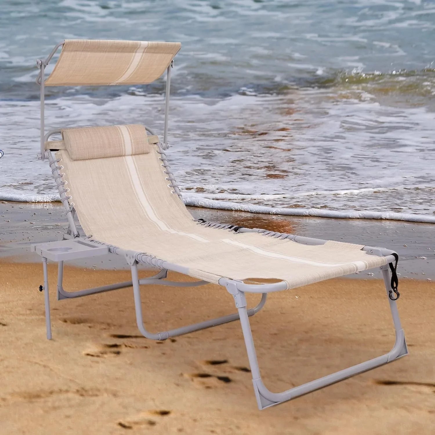 Lot de 2 chaises longues d'extérieur - Chaise longue pliante portable pour patio, piscine, camping, inclinable et réglable sur 5 positions