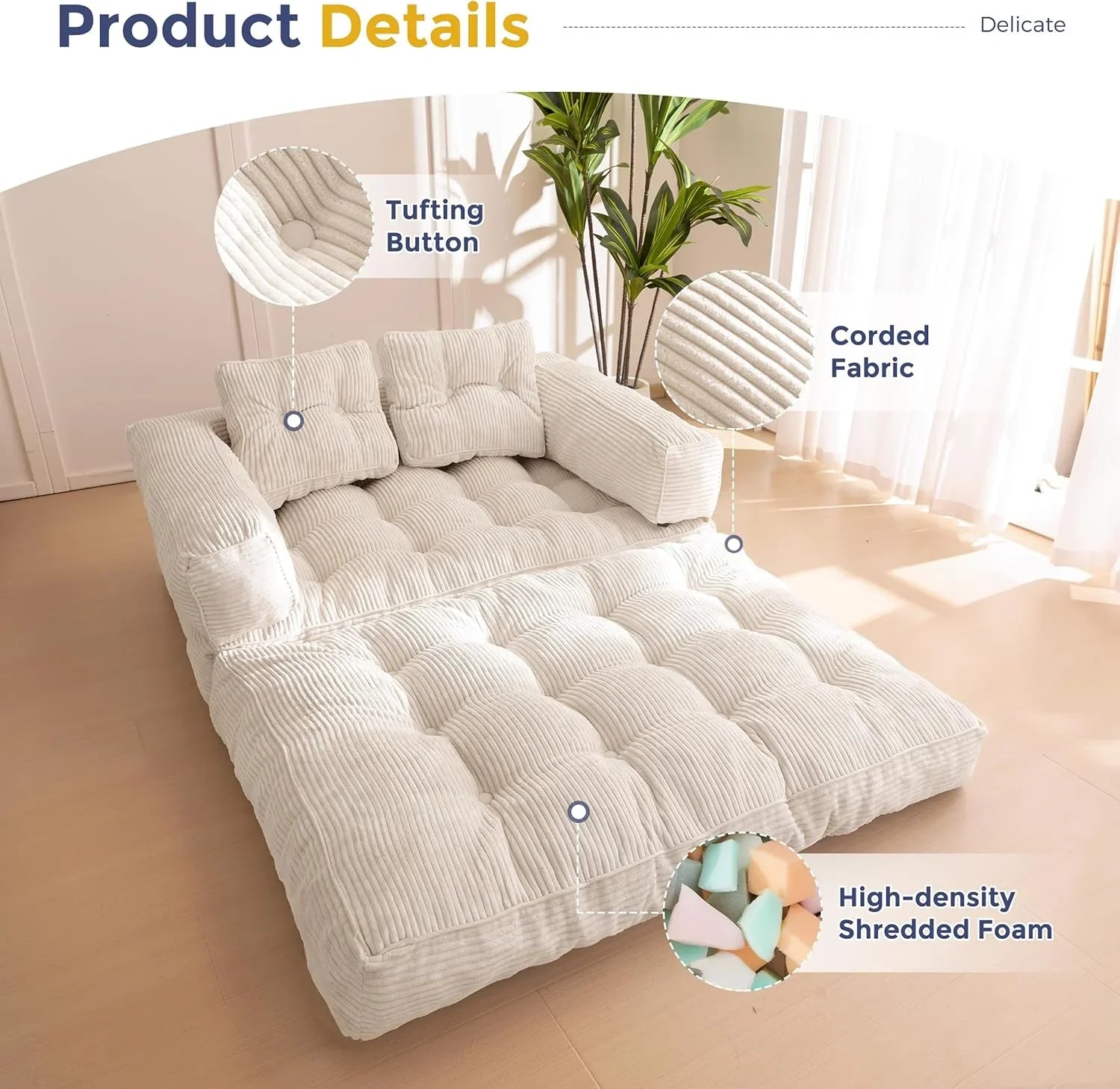 Canapé-lit pliant, canapé-lit convertible en L avec accoudoirs et oreillers