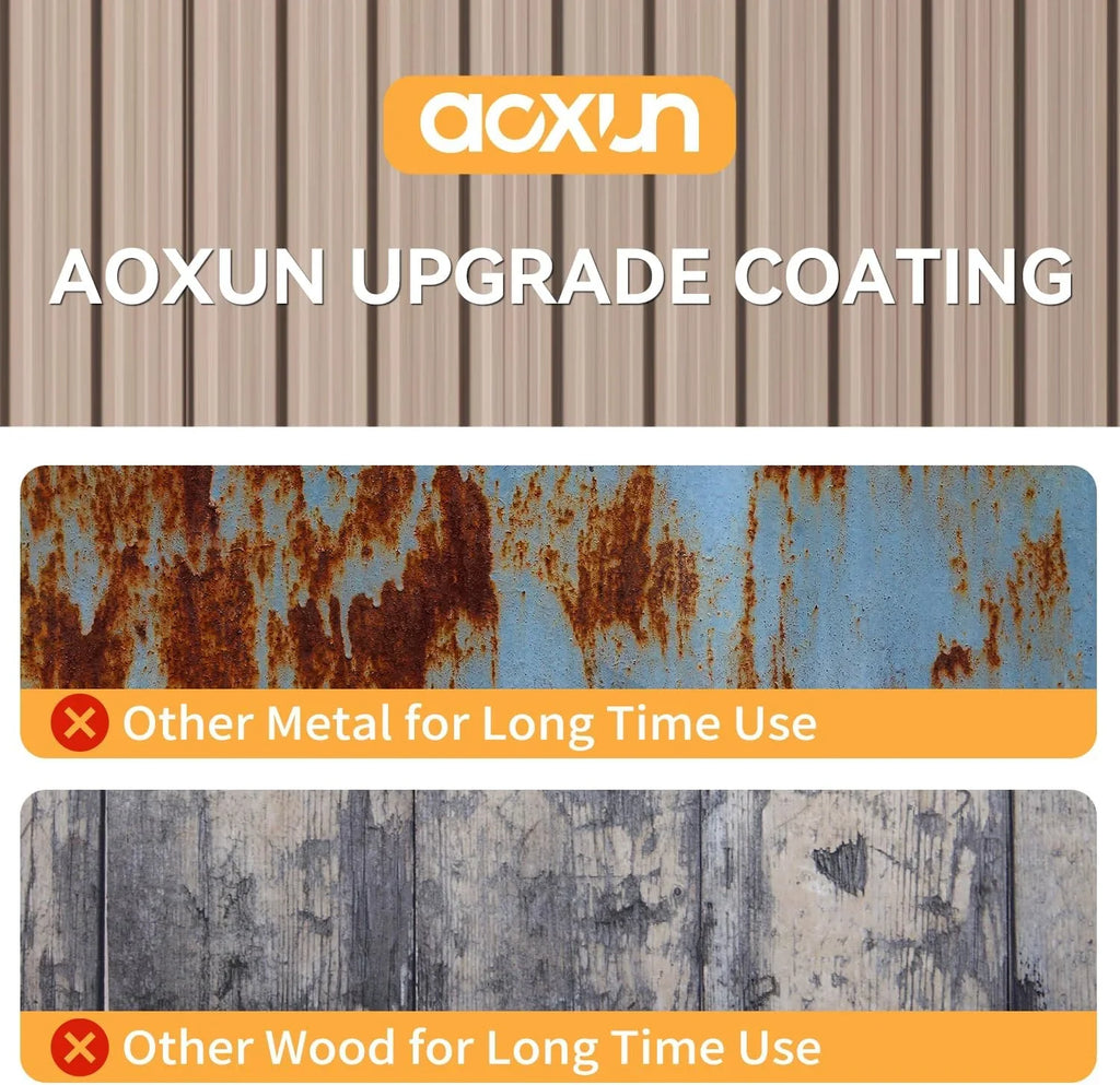 Abri de jardin en métal Aoxun 3,6 x 3 m, abri de jardin extérieur étanche, abri de jardin multifonctionnel en acier avec porte et serrure