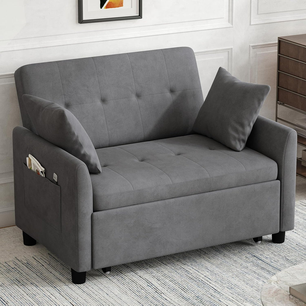 Canapé-lit convertible 3 en 1, convertible, gigogne, petit canapé causeuse, futon, pleine grandeur, causeuse en velours de 117 cm