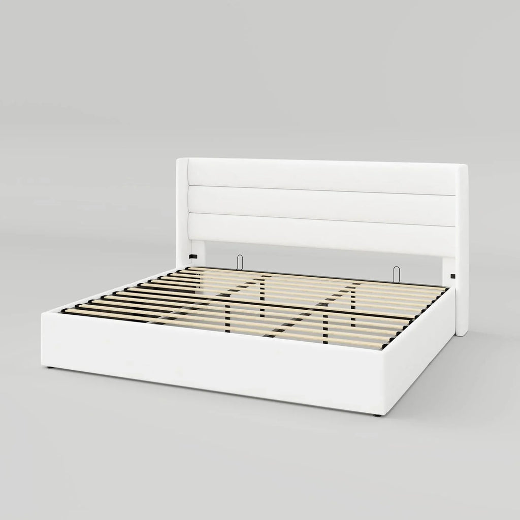 Lit queen-size relevable avec rangement Allewie, tête de lit à oreilles moderne et support hydraulique