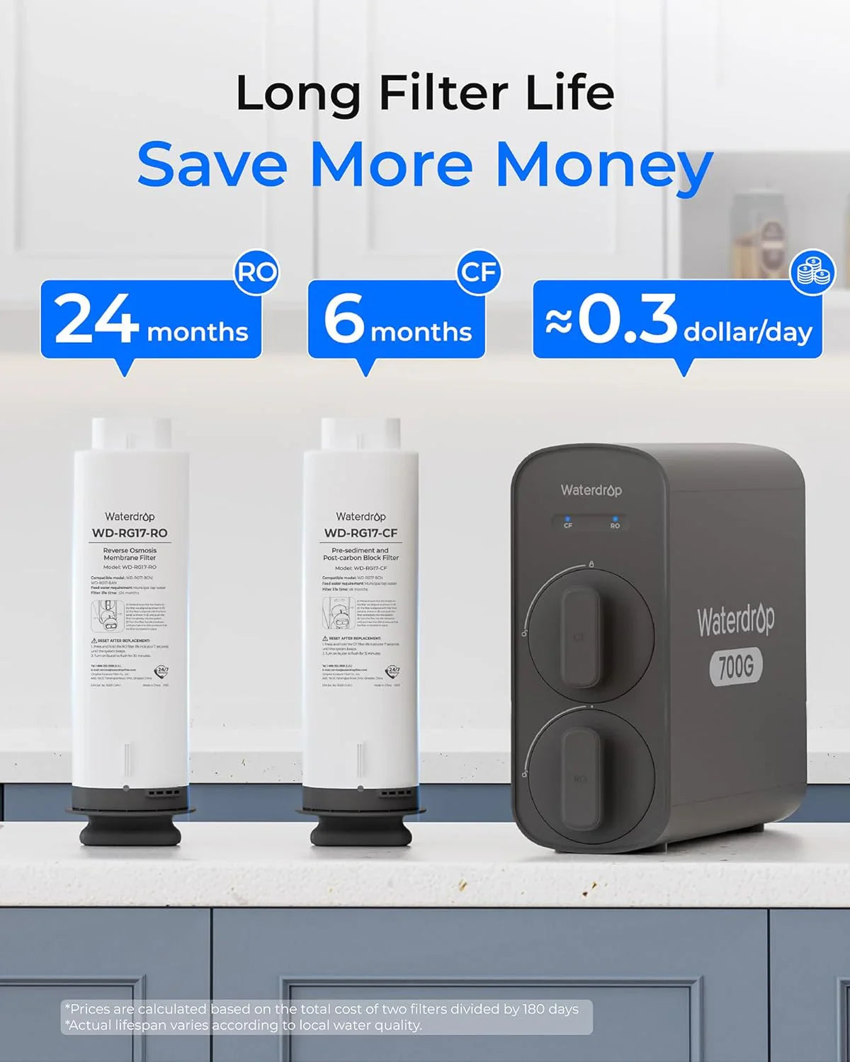 Filtre à eau par osmose inverse WaterDrop G5P700 Système d'osmose inverse à débit rapide 700G