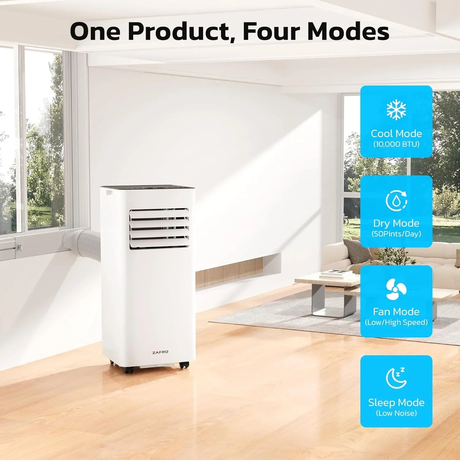 Climatiseurs portables ZAFRO 8 000 BTU, 4 modes, refroidissement rapide, économie d'énergie, télécommande, autonomie 24 h