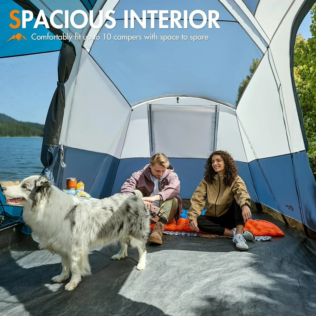 Tente de camping familiale PORTAL 6/8/10 personnes avec moustiquaire, grande tente tunnel étanche