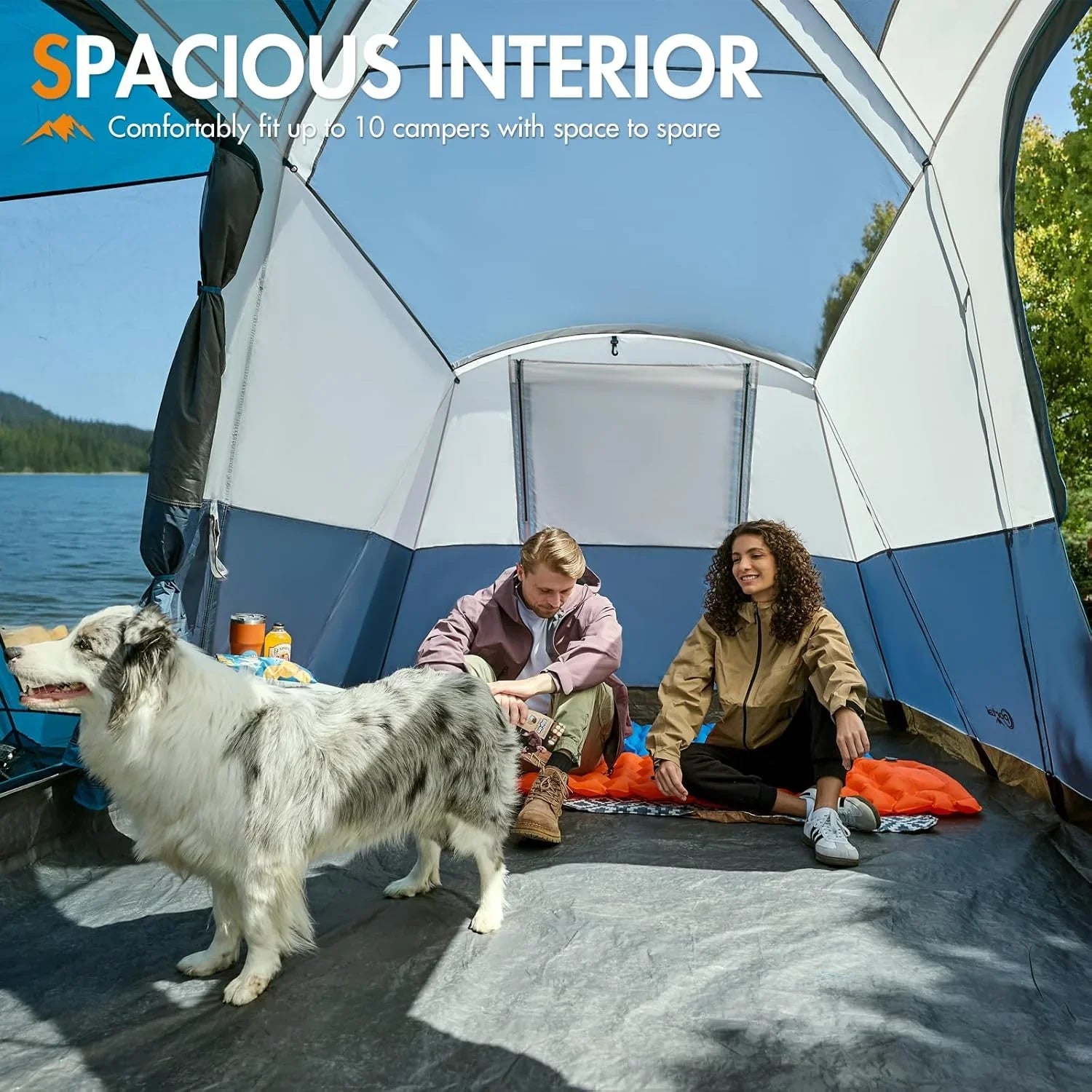 Tente de camping familiale PORTAL 6/8/10 personnes avec moustiquaire, grande tente tunnel étanche