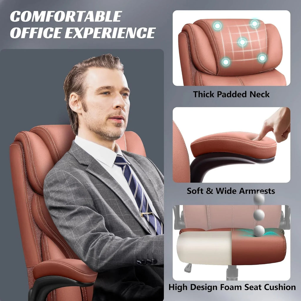 Chaise de bureau pivotante à pieds hauts, en cuir respirant, avec support lombaire