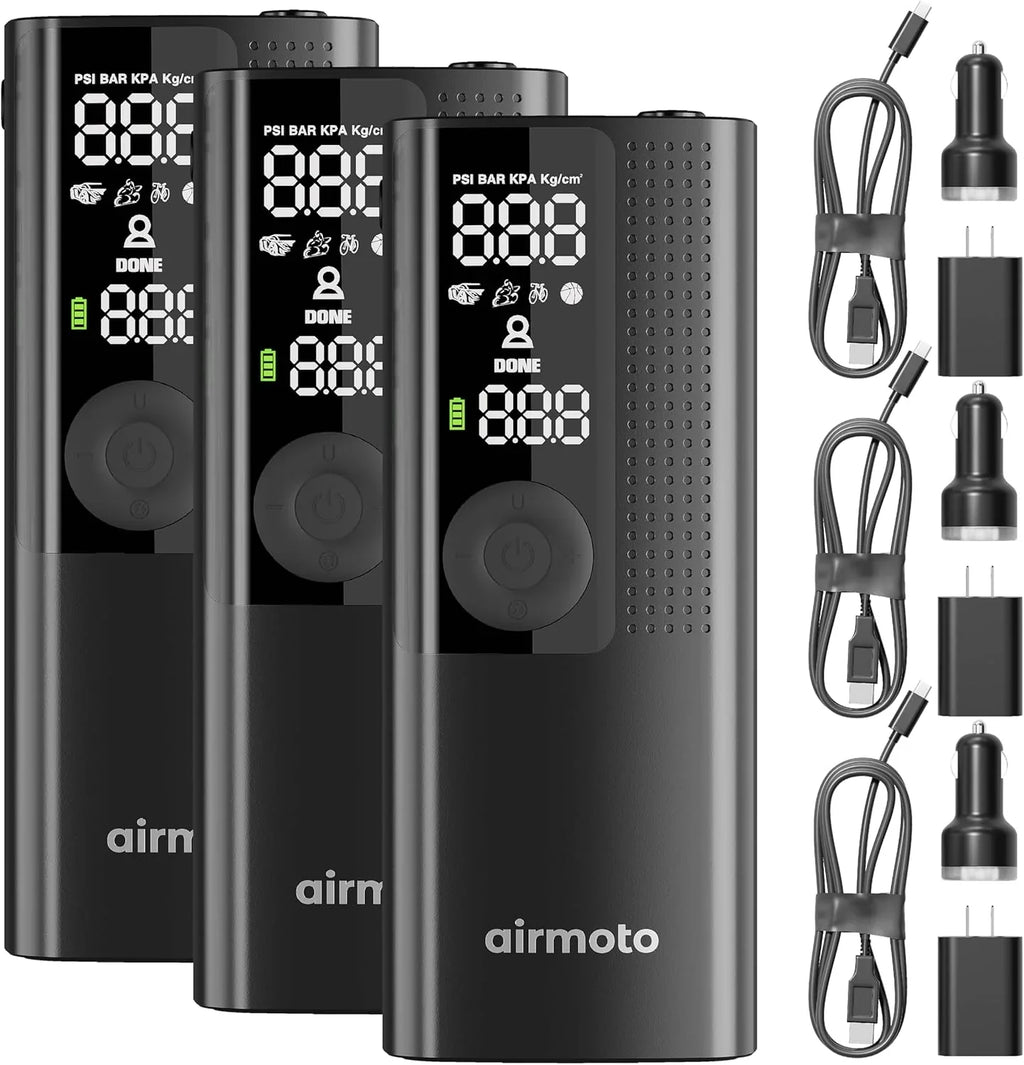 Offre groupée Power Kit - Pack de 2 - Compresseur d'air portable pour pneus avec kit d'alimentation pour recharge à domicile et en déplacement - Pompe à air sans fil pour pneus de voiture, motos et vélos