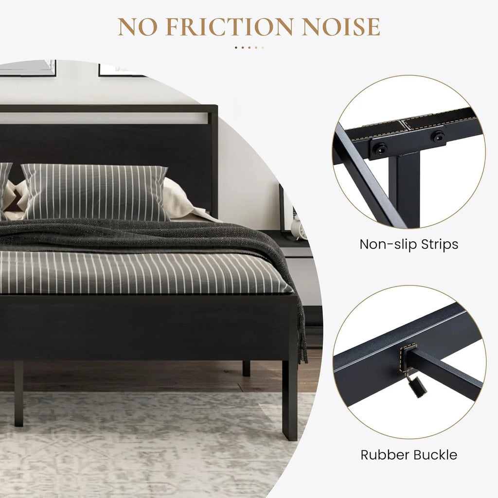 Cadre de lit plateforme en métal SHA CERLIN 14" Queen, antidérapant et silencieux, chêne noir