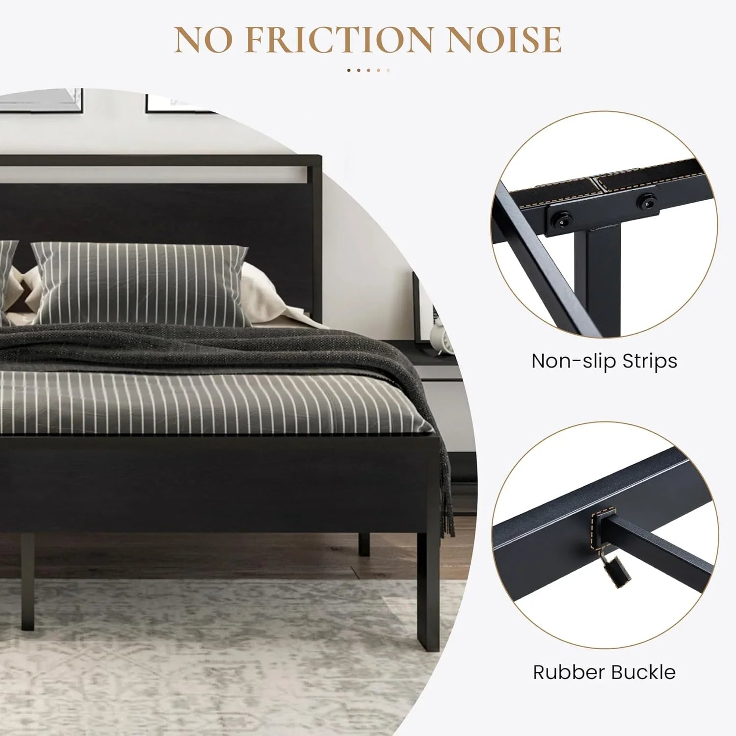 Cadre de lit plateforme en métal SHA CERLIN 14" Queen, antidérapant et silencieux, chêne noir