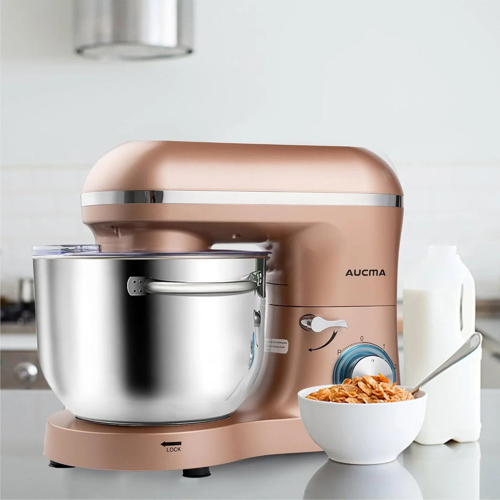 Batteur sur socle Aucma, 6,5 pintes, 660 W, 6 vitesses, tête inclinable, batteur électrique de cuisine avec crochet pétrisseur